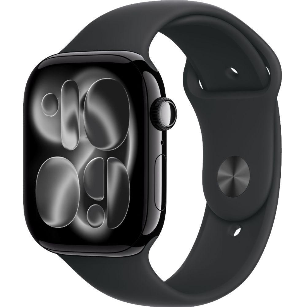 Apple Watch Series 11 (Cellular + GPS) - 64GB - 42mm - Jet Black Aluminum Case with Black Silicone Sport Band - S/M Size