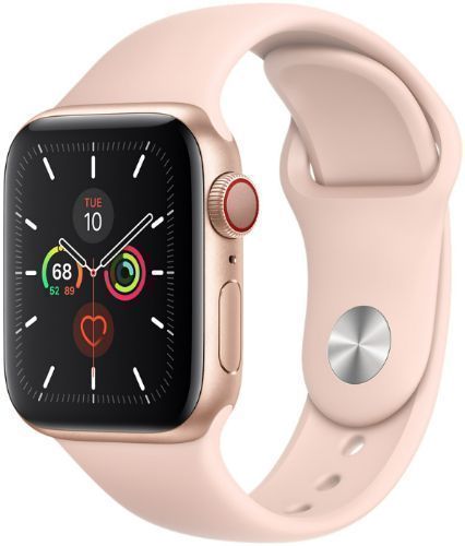 Apple Watch Series 5 (Cellular + GPS) - 32GB - 44mm - Gold Aluminum Case with Pink Sand Rubber Sport Band