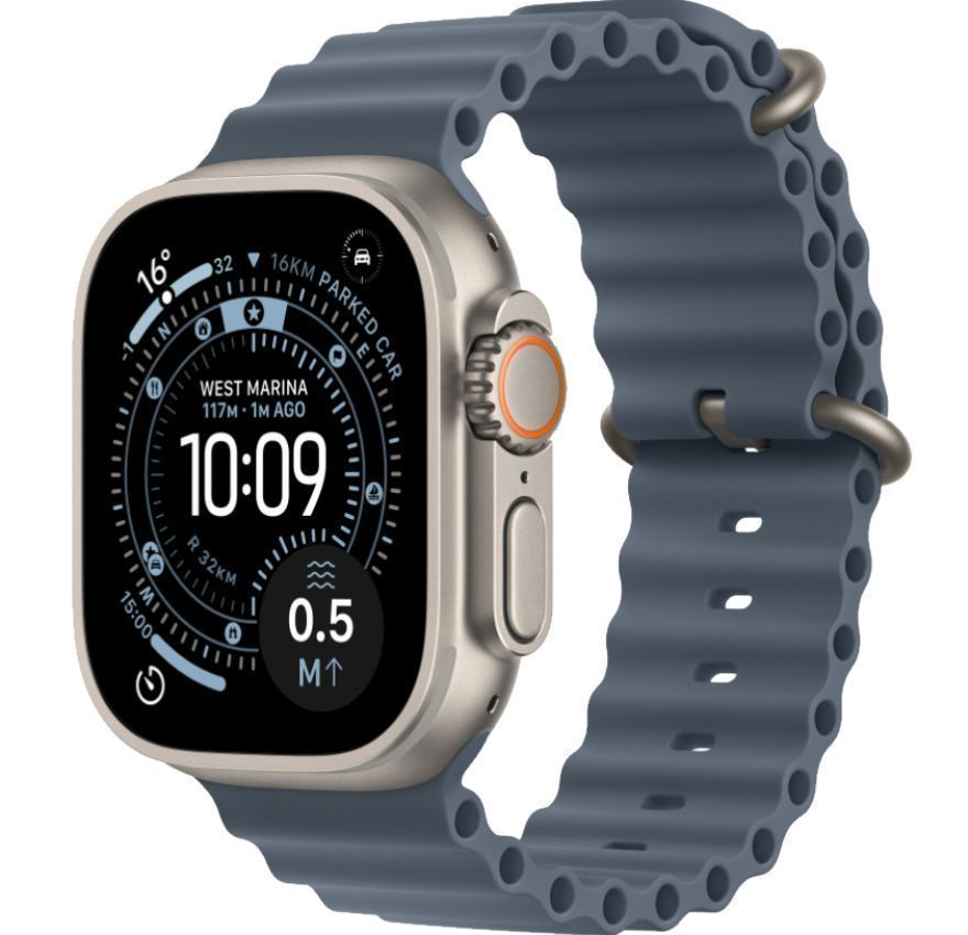 Apple Watch Ultra 3 - 64GB - 49mm - Natural Titanium Case with Anchor Blue Nylon Weave Ocean Band - M/L Size