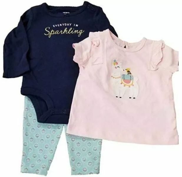 Carter's 3 Piece Playwear Set Pink Llama 12m - Pink Llama