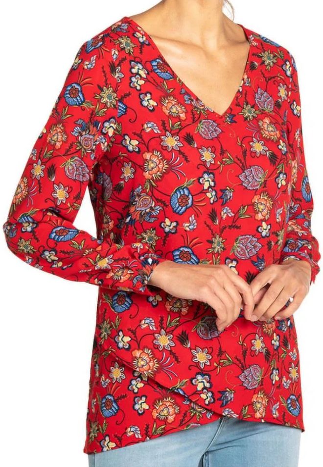 Chelsea & Theodore Women's Crossover Woven Top XL - Red Floral