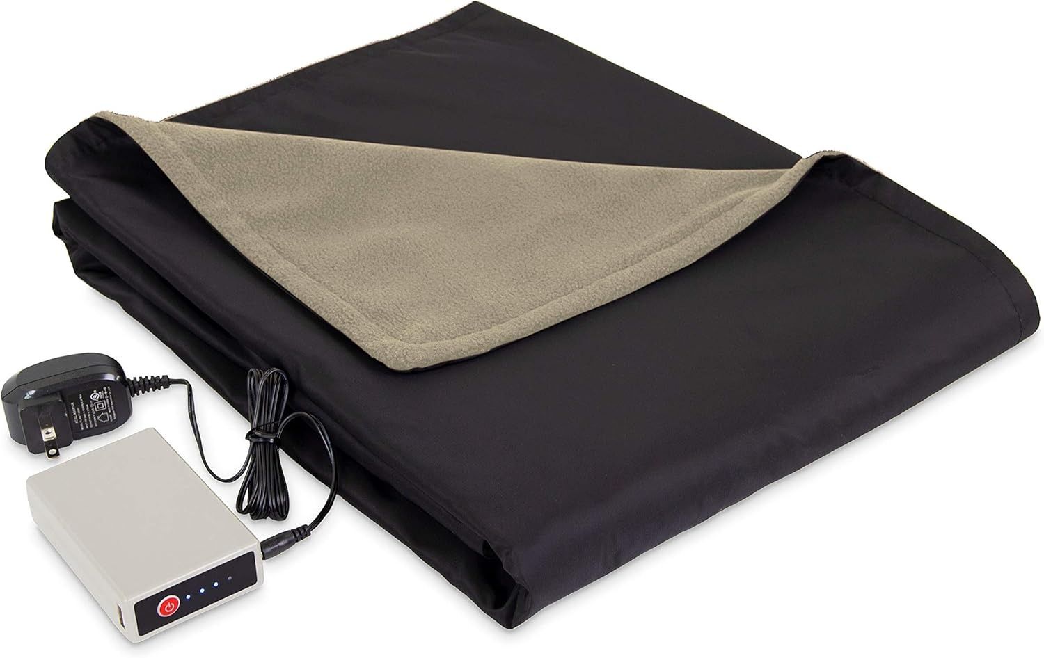 Eddie Bauer Heated Throw Blanket Water Resistant - Khaki/Black - Very Good