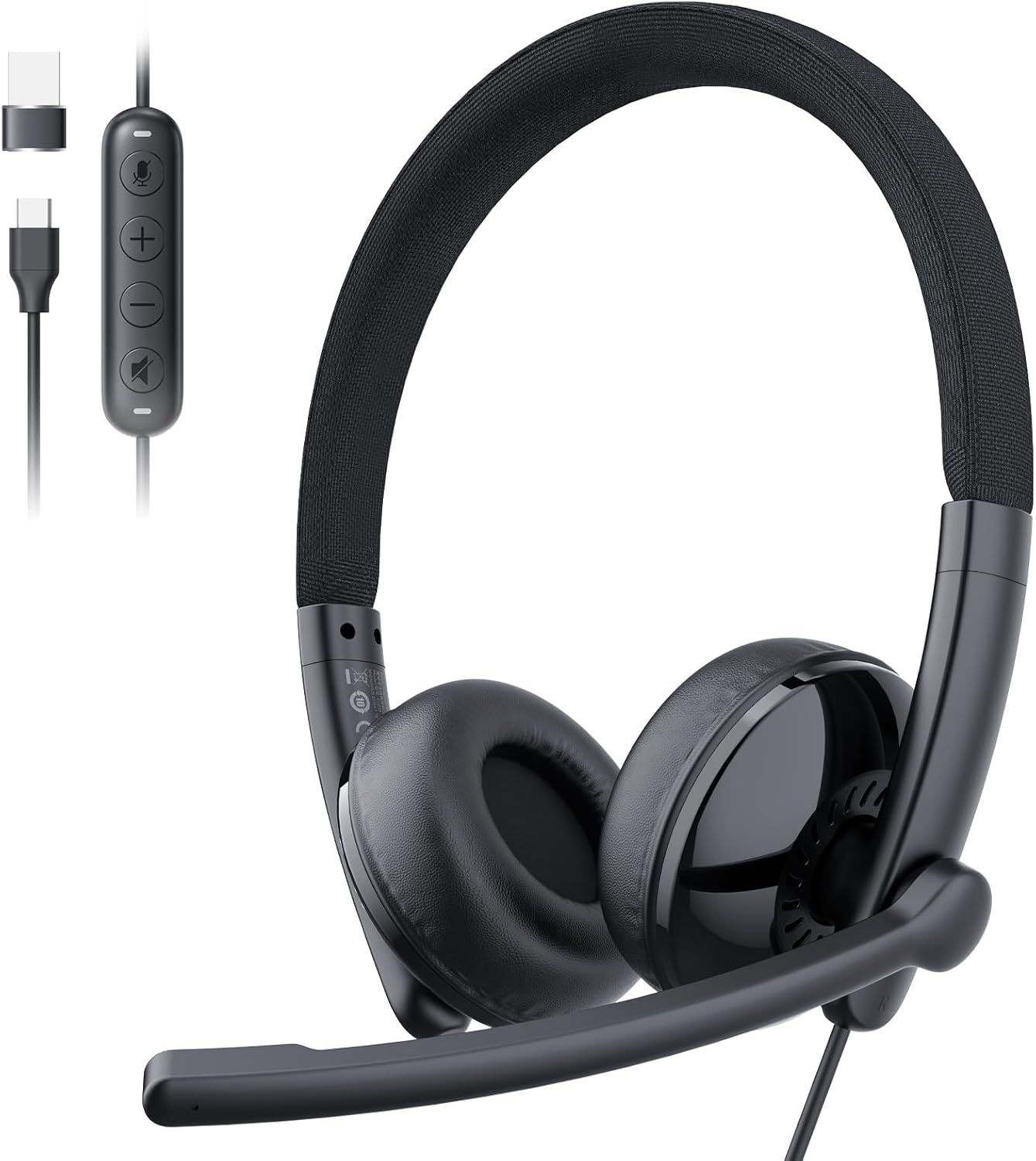 Emeet HS50 Wired Headset on-Ear Computer Headphones - Black