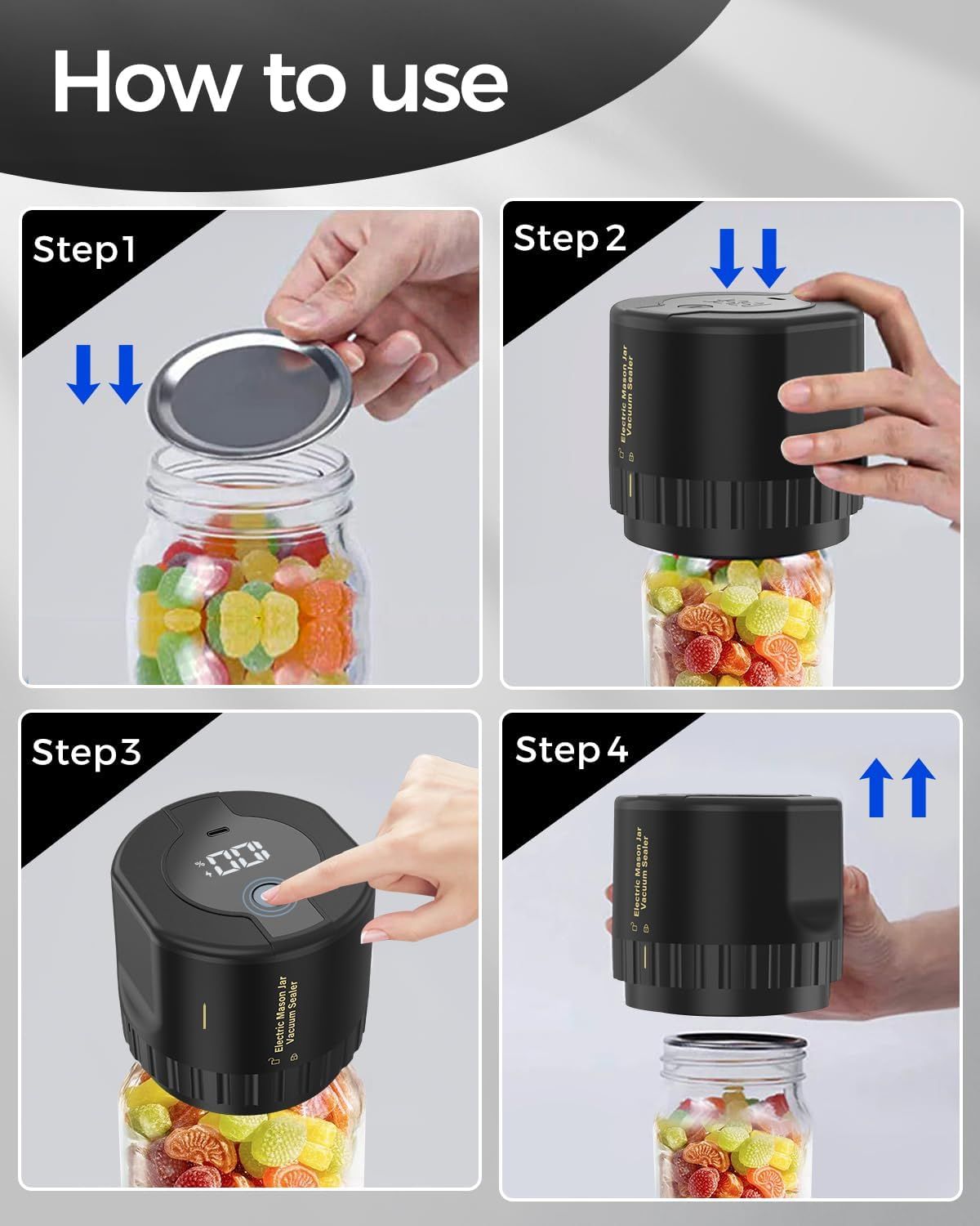 Fodmor Mason Jar Electric Vacuum Sealer - Black