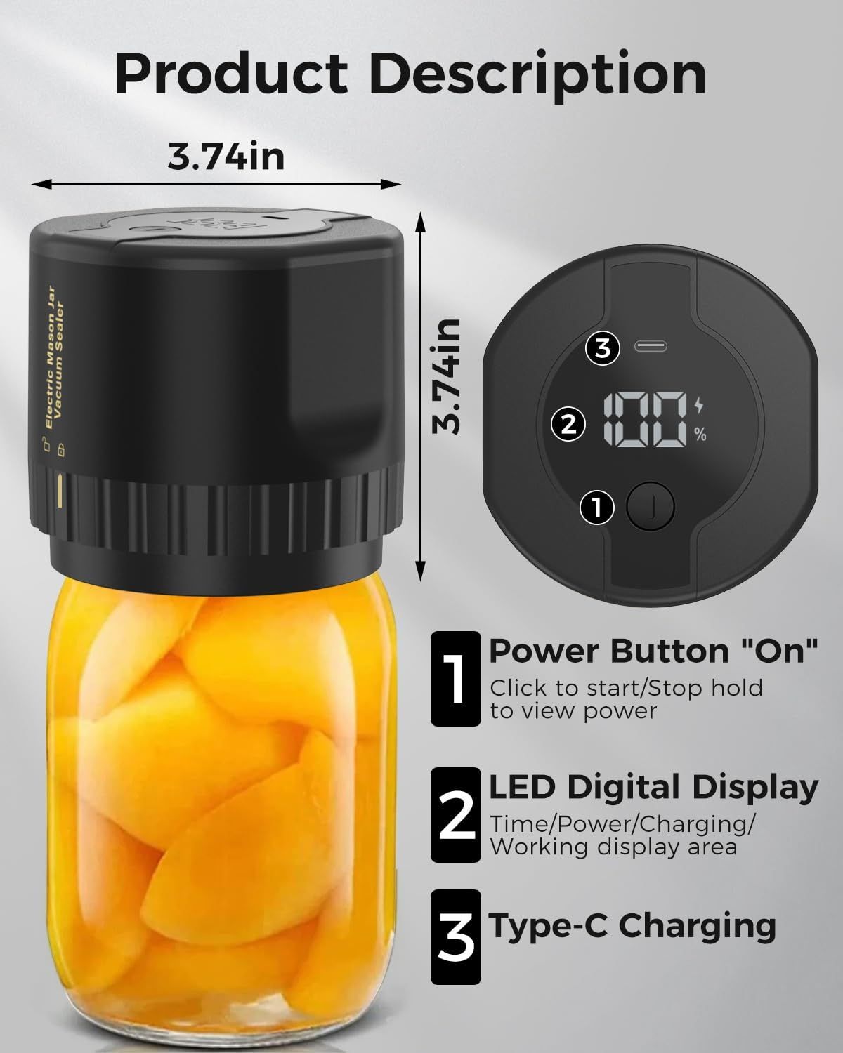 Fodmor Mason Jar Electric Vacuum Sealer - Black