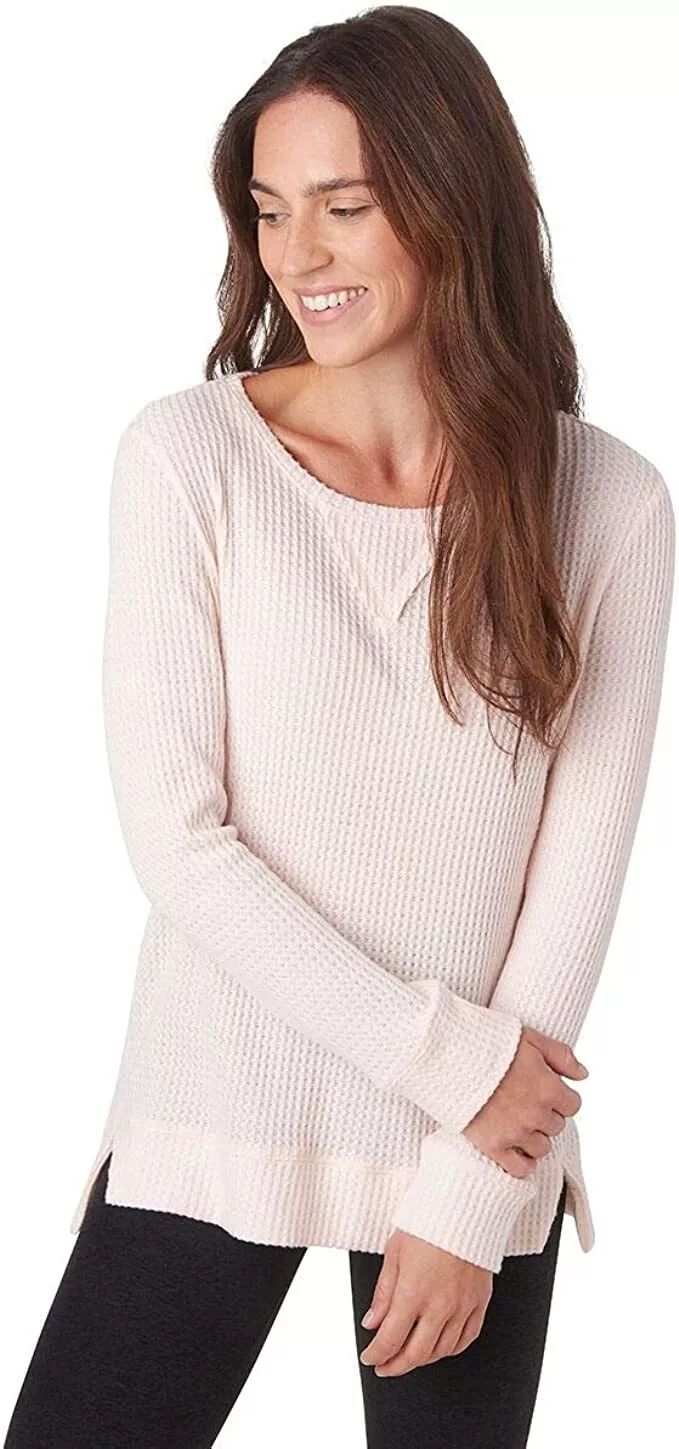 GreenTea Women's Brushed Waffle Top XXL - Light Pink