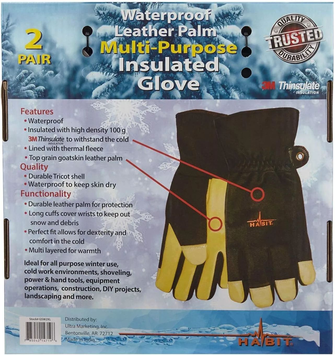 Habit Waterproof Multi-Purpose Insulated Gloves M - Black/Yellow