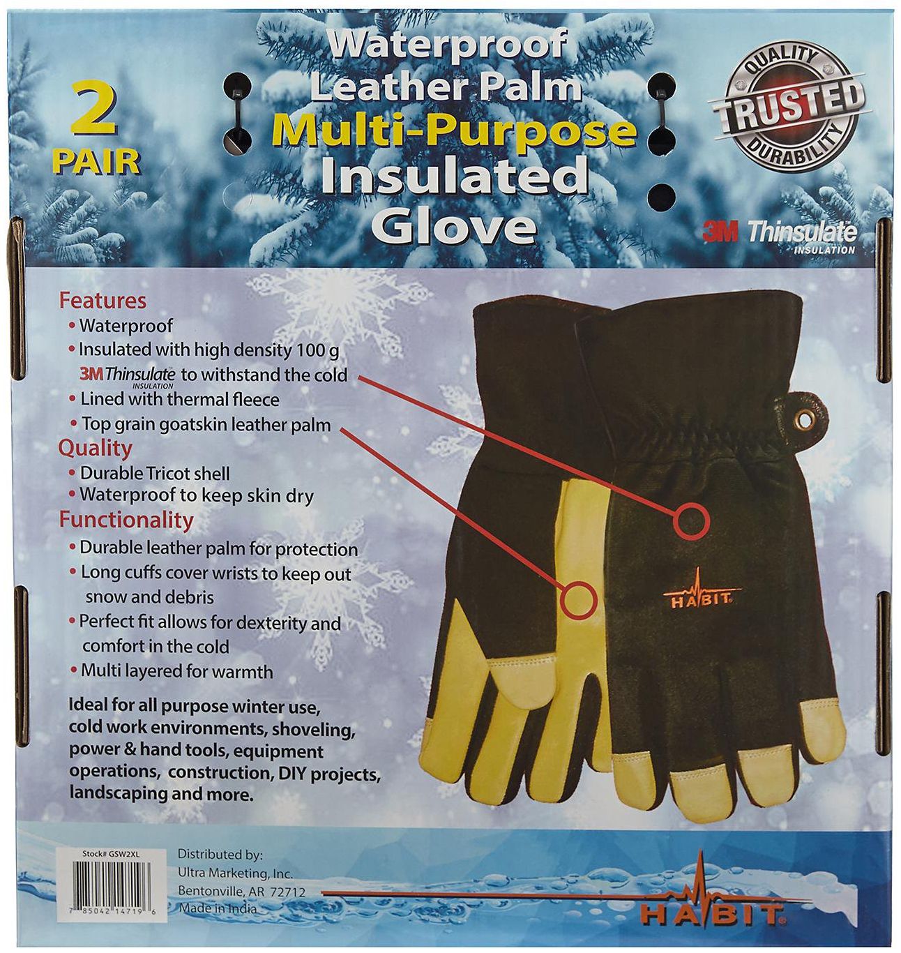 Habit Waterproof Multi-Purpose Insulated Gloves XL - Black/Yellow