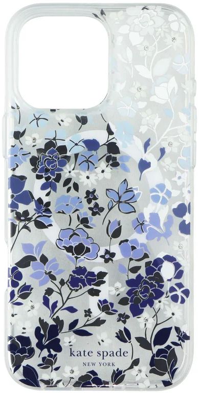 Kate Spade Phone Case with MagSafe for iPhone 16 Pro - Flowerbed Blue Gems