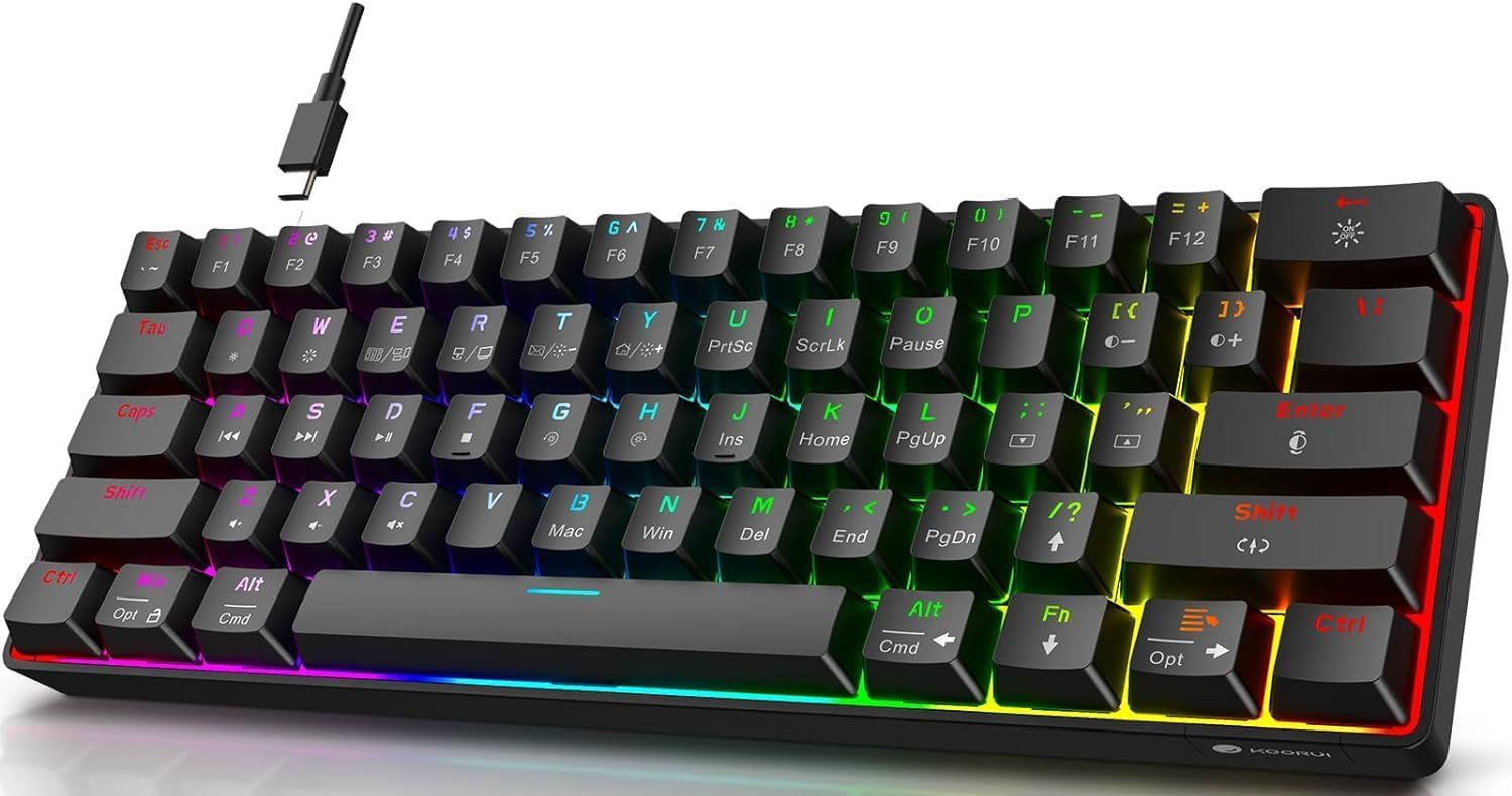 KOORUI MK061 Mini Size 61 Keys Gaming Keyboard - Black