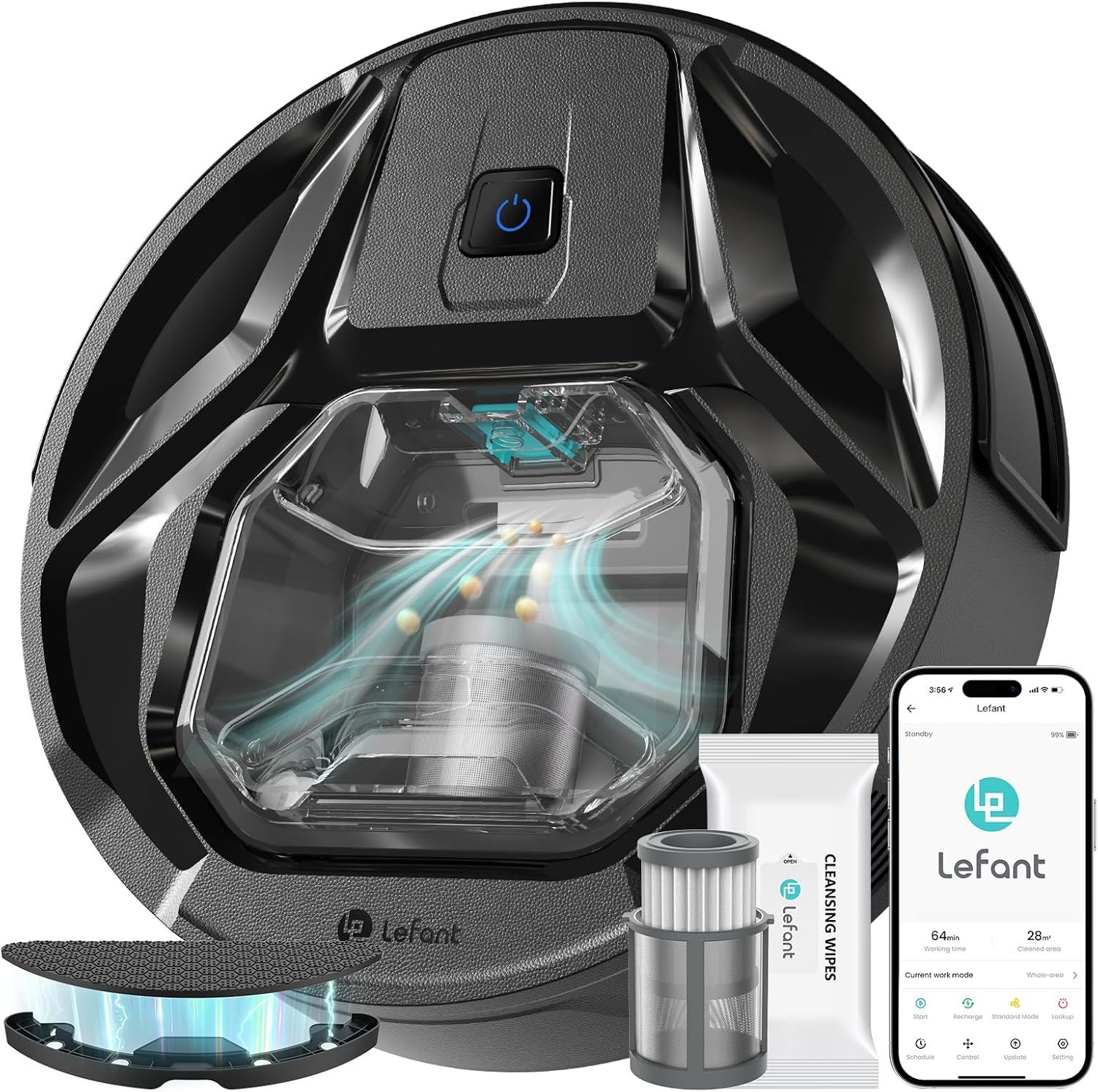 Lefant M320 Self-Charging Robot Vacuum Mop Combo - Black