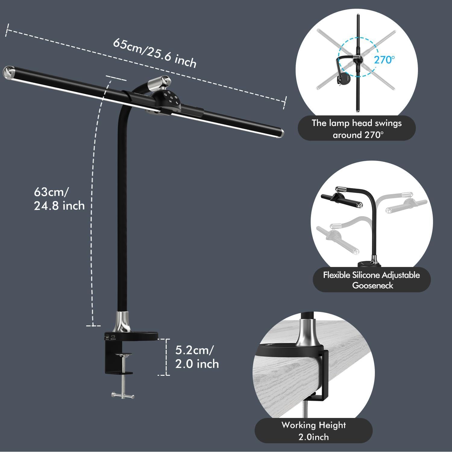 Megainvo LED Desk Lamp with Clamp - Black