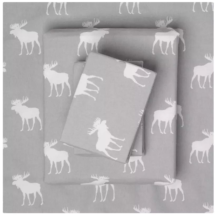 Member's Mark 100% Cotton 6pc Flannel Sheets King Set - Grey Moose
