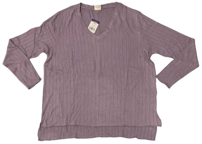 Mote Women's V-Neck Stretch Long Sleeve Ribbed Shirt S - Lilac