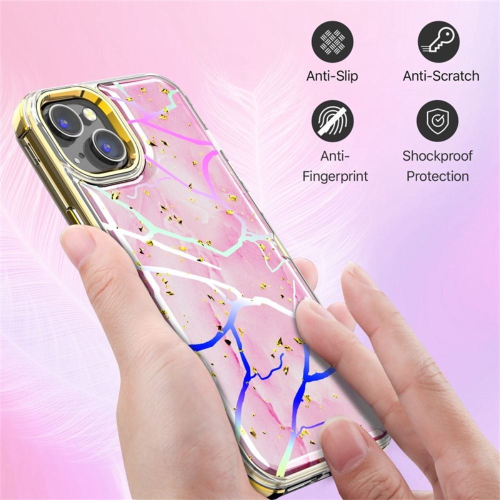 MyBat Pro Tuff Kleer Series Phone Case for iPhone 14 Plus - Pink Marbling/Electroplating Gold - Brand New