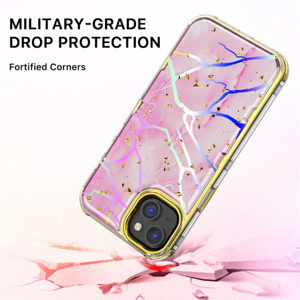 MyBat Pro Tuff Kleer Series Phone Case for iPhone 14 Plus - Pink Marbling/Electroplating Gold - Brand New