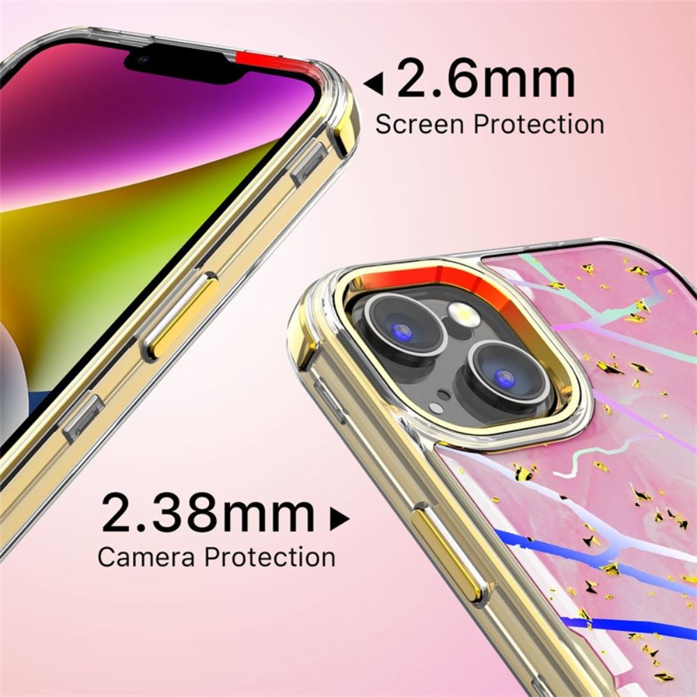 MyBat Pro Tuff Kleer Series Phone Case for iPhone 14 Plus - Pink Marbling/Electroplating Gold - Brand New