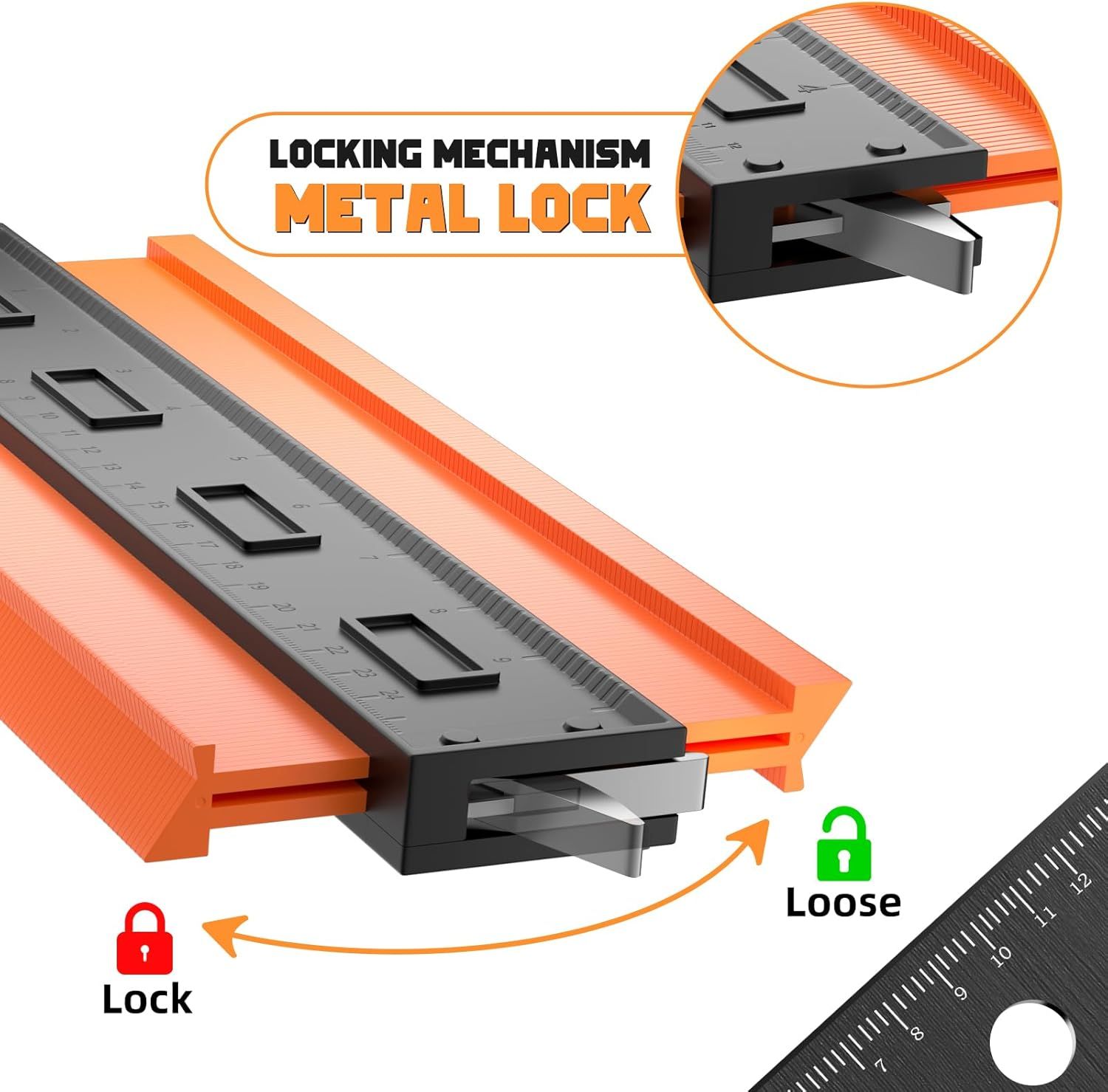 Ocikry Contour Gauge 10"  Adjustable Lock - Orange