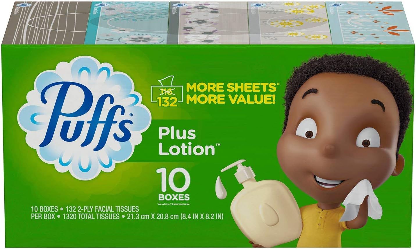 Puffs Plus Lotion Facial Tissues 132-Ply (10 Boxes) - Green