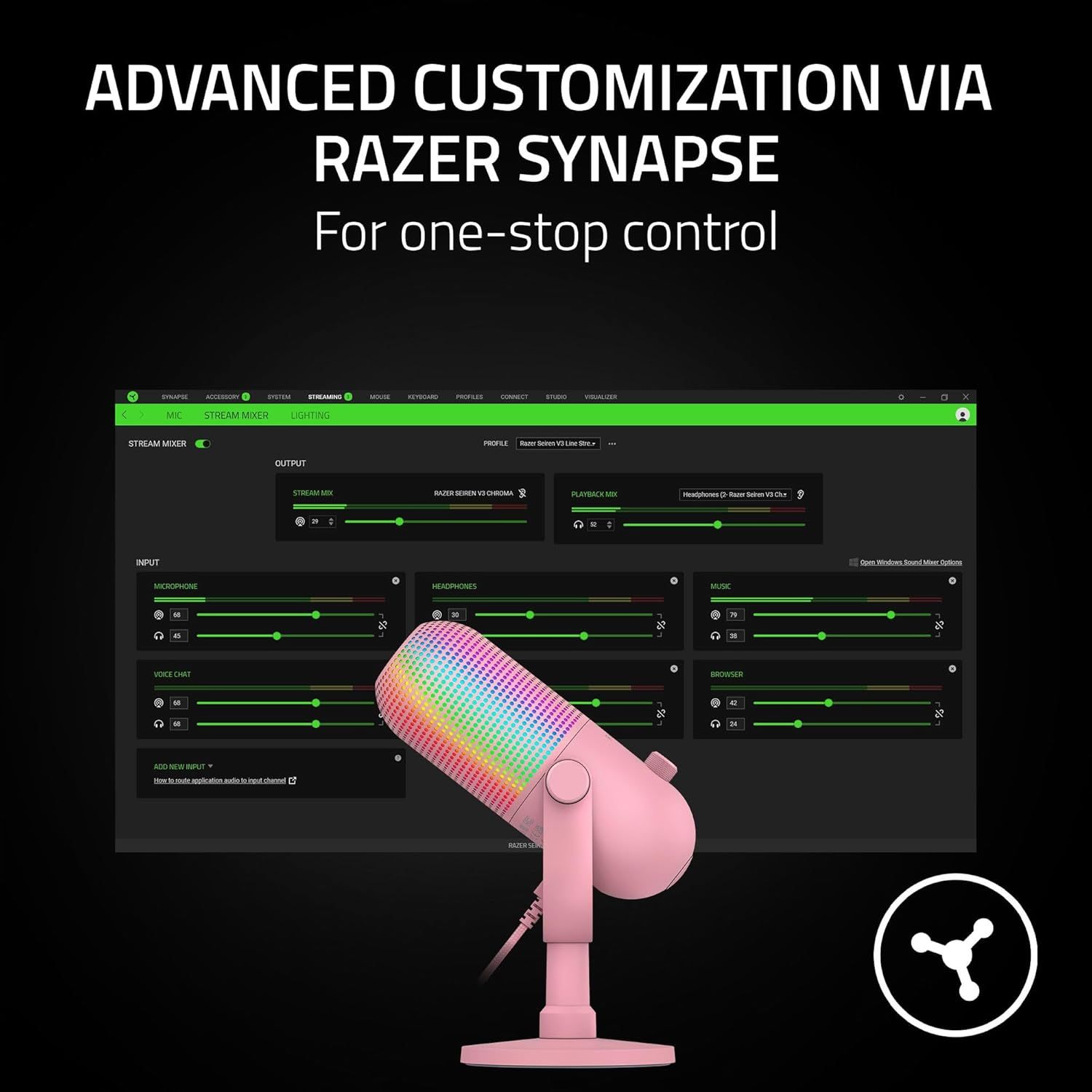 Razer Seiren V3 Chroma Condenser USB Microphone - Quartz Pink