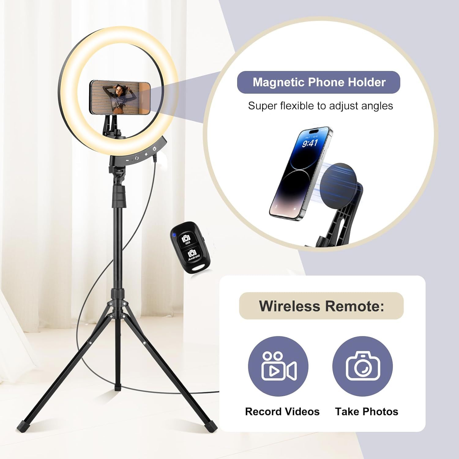 Sensyne 12" Ring Light with 62" Tripod Stand - Black