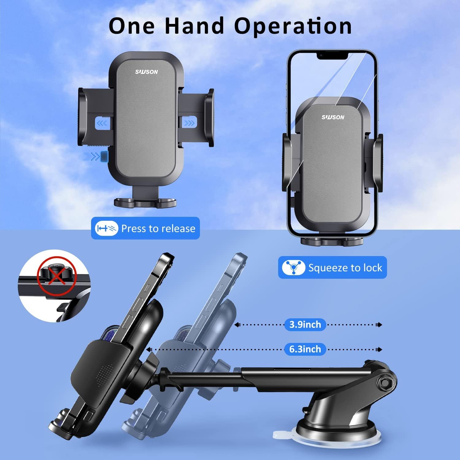 Suuson 3-in-1 Car Phone Holder Mount YYBK-18 - Black