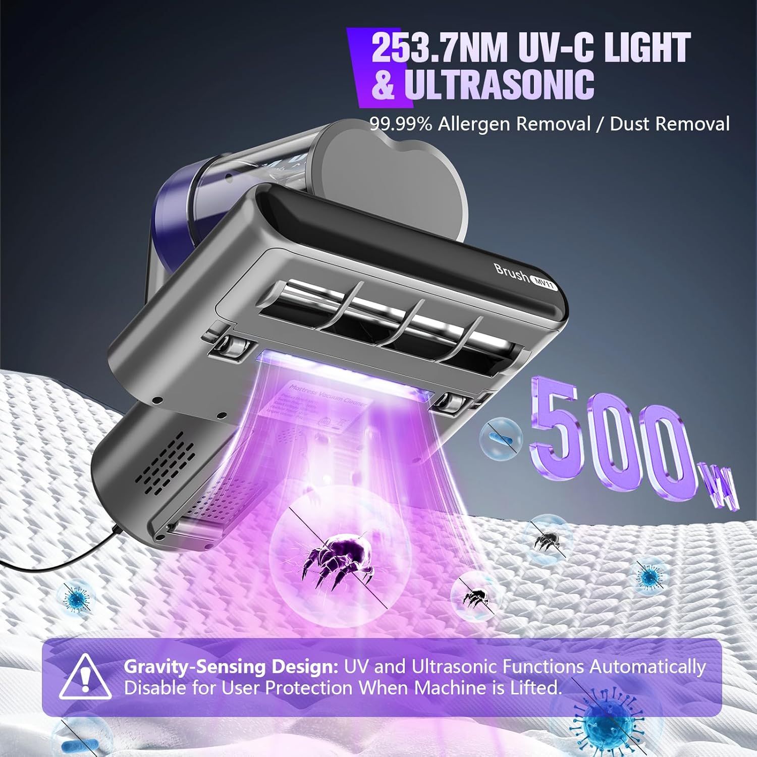 UZK MV11-02 Mattress Vacuum Bed Vacuum with UV-C Light - Black
