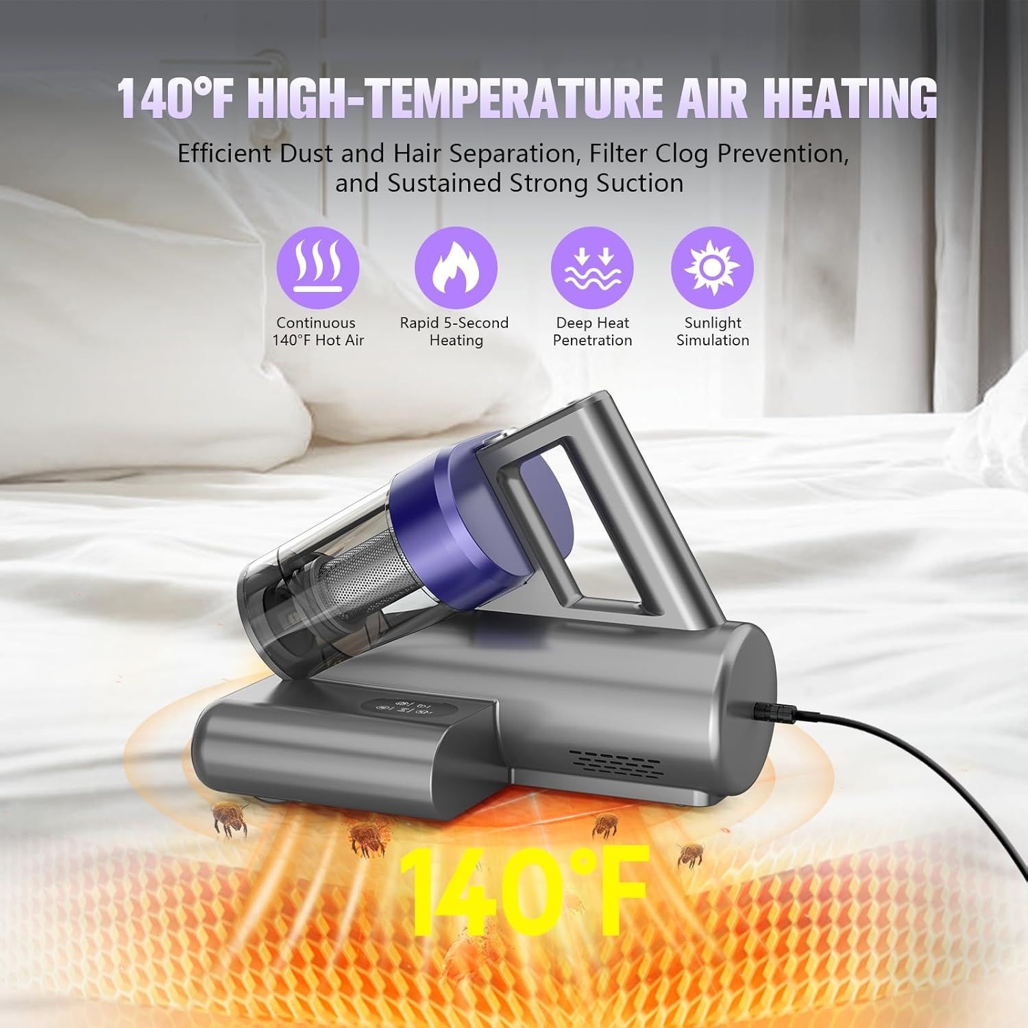 UZK MV11-02 Mattress Vacuum Bed Vacuum with UV-C Light - Black