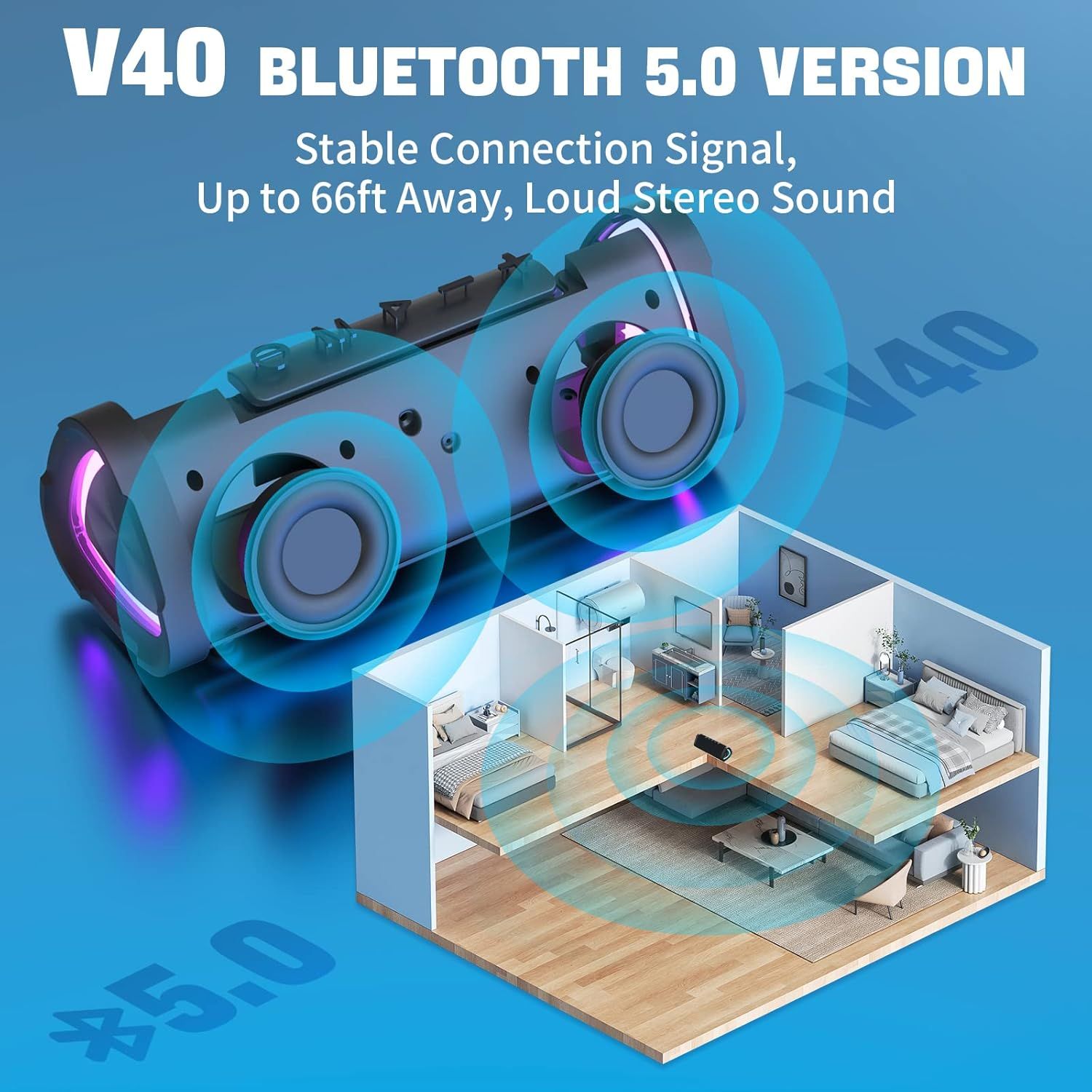 Vanzon V40 Waterproof Portable Wireless Speaker - Black