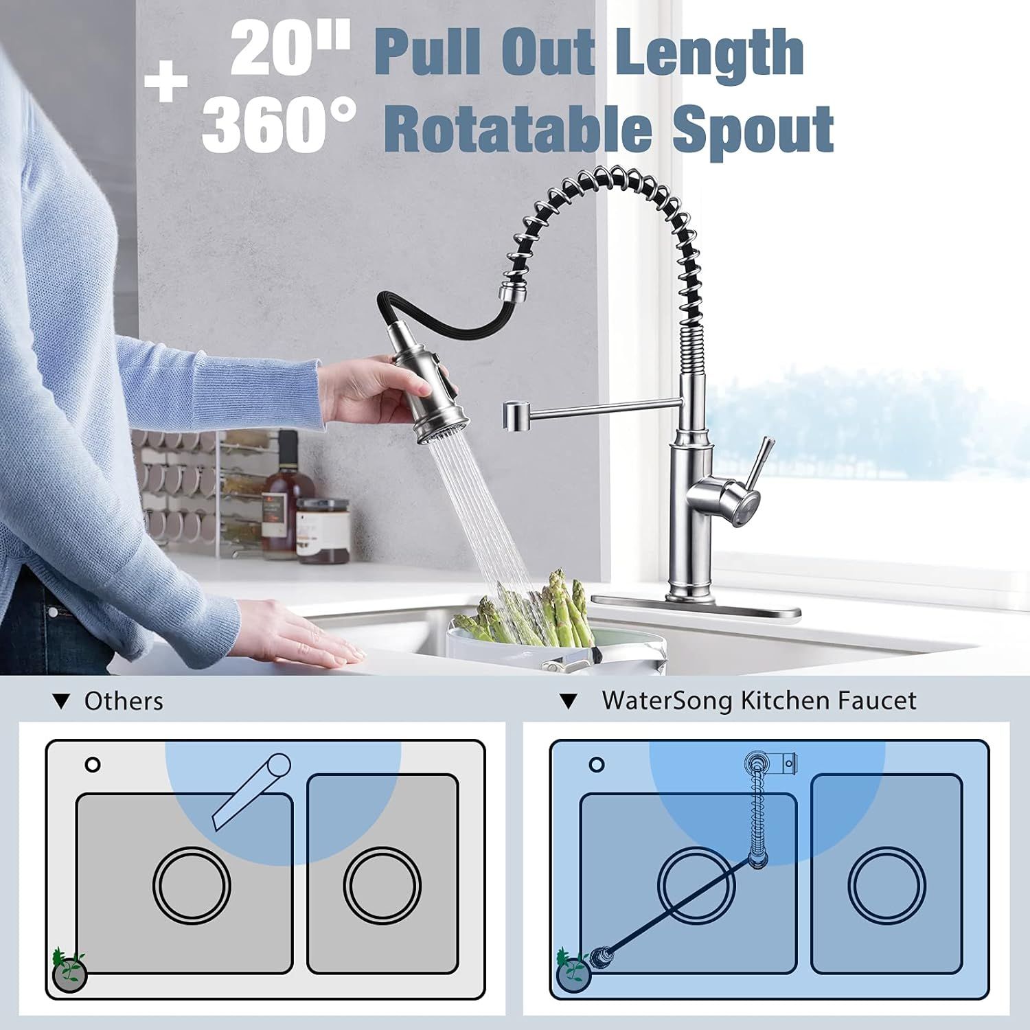 WaterSong Kitchen Sink Pull-Down Faucet WS062100BN - Stainless Steel