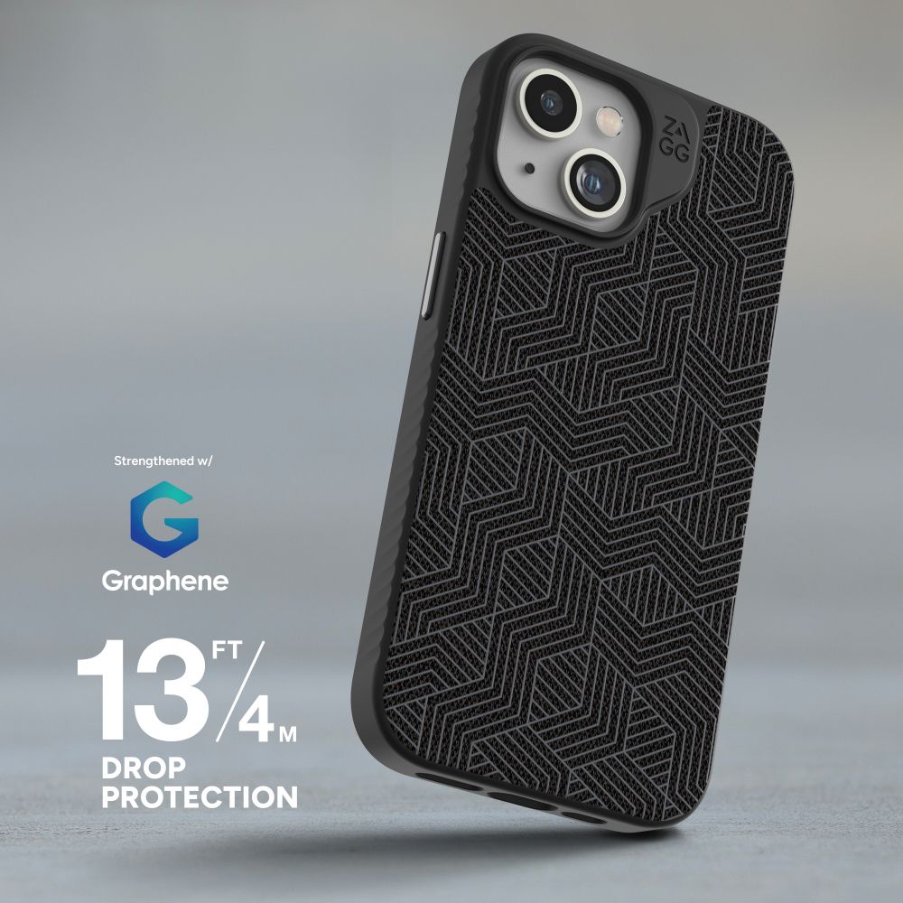 ZAGG London Snap Phone Case with MagSafe for iPhone 15 - Black Geo