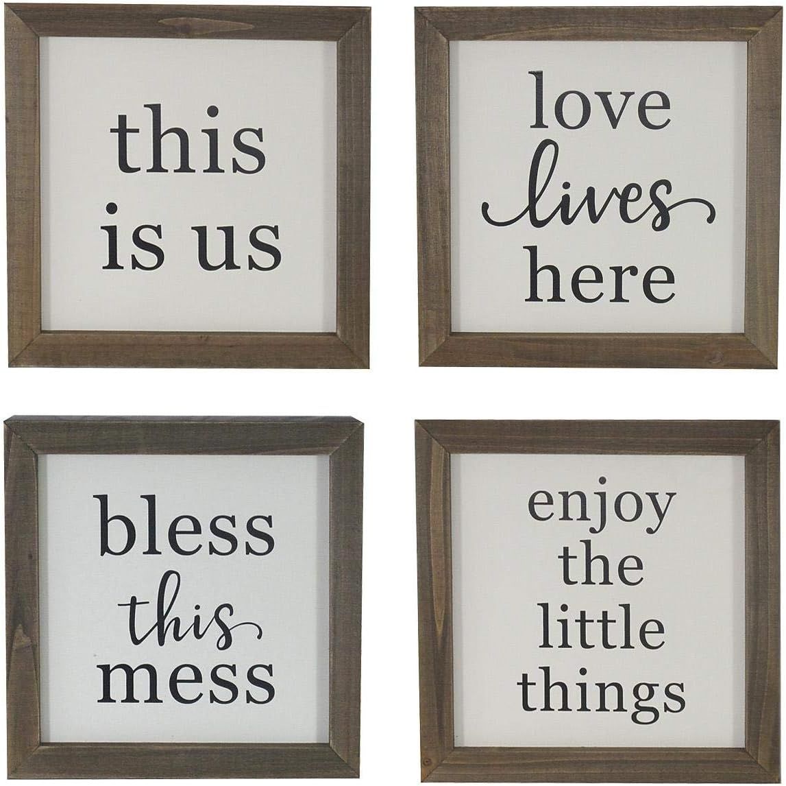 Farmhouse Set of 4 Handmade Rustic Wood Signs with Meaningful Quote