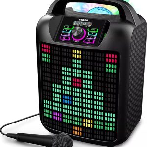 ION Audio Party Rocker Max 2 Portable Bluetooth Party Speaker with Karaoke Microphone Lights and Radio for Halloween