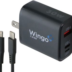 WingoCase 30W 3-Port Adapter for USB-A/USB-C/Lightning Cables with 5-Ft Cable