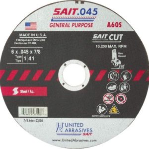 United Abrasives SAIT 23106 A60S General Purpose Cut-Off Wheels (Type 1/Type 41 Flat) 6" x .045"x 7/8" (50-Pack)