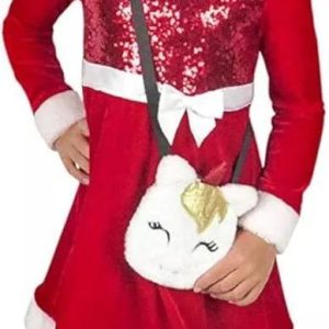 Pink & Violet Holiday Girl's Dress with Unicorn Purse 2T