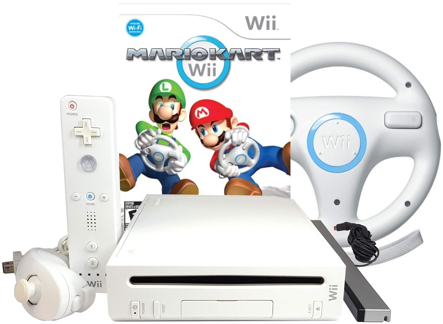 Nintendo Wii Console with Mario Kart Wii and Wheel Bundle