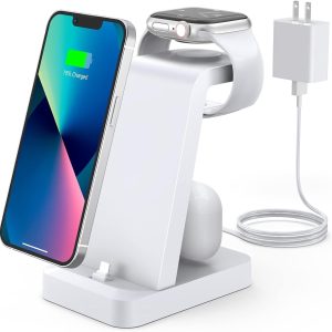 Woruda Charger Station 3-in-1 Fast Wireless Charging Dock Stand for iPhone Multiple Devices
